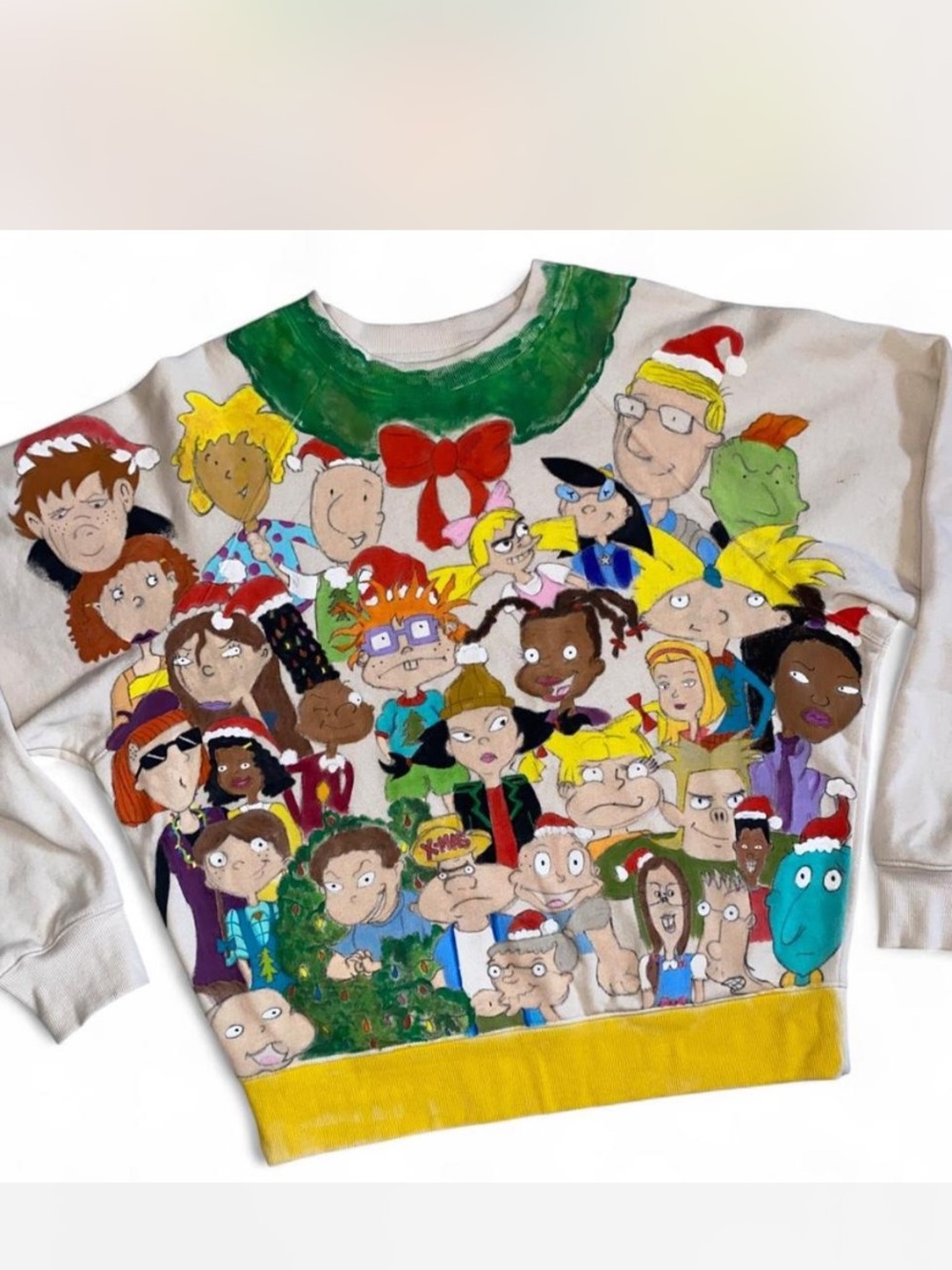 Hand painted DIY 90s Cartoons Theme Cream Crewneck Sweatshirt